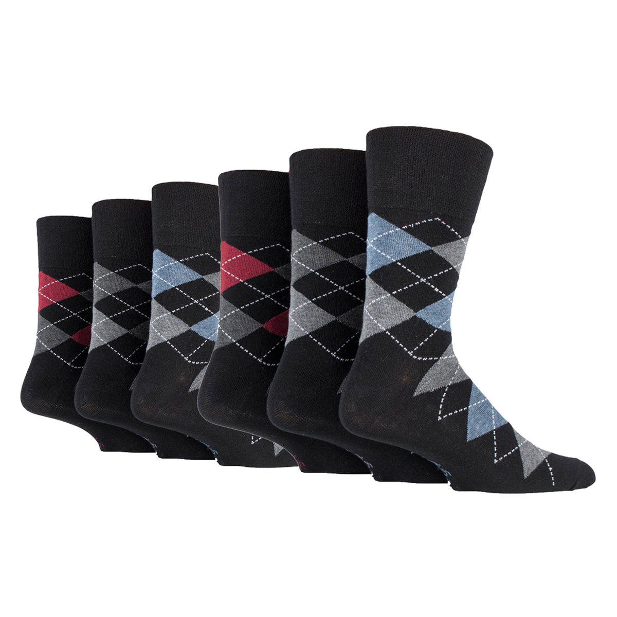 6 Pairs Men's Bigfoot Cotton Socks - Argyle Black