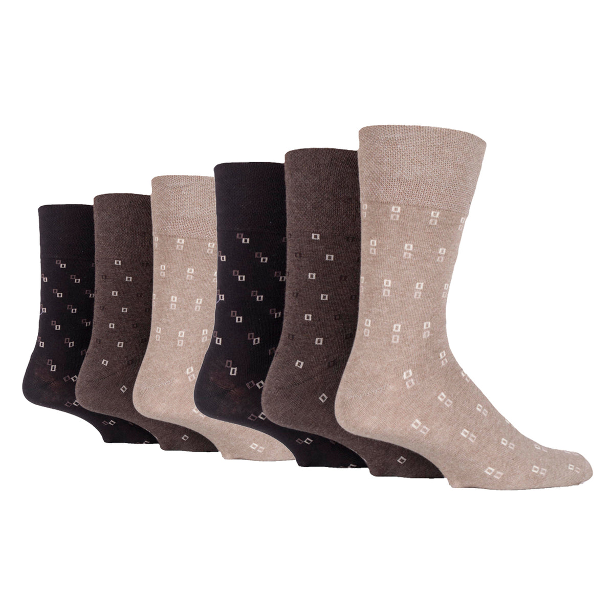 6 Pairs Men's Bigfoot Cotton Socks - Brown Squares