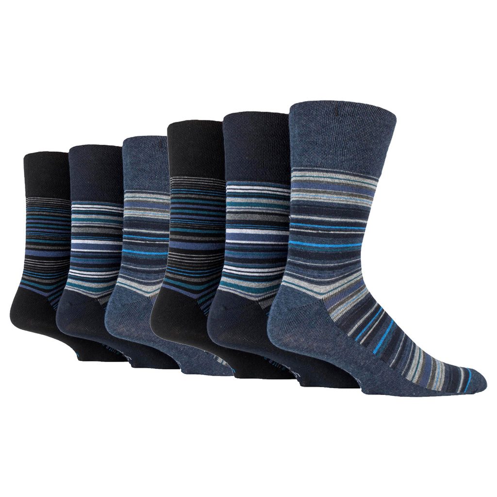 6 Pairs Men's Bigfoot Gentle Grip Cotton Socks - Stripe Navy