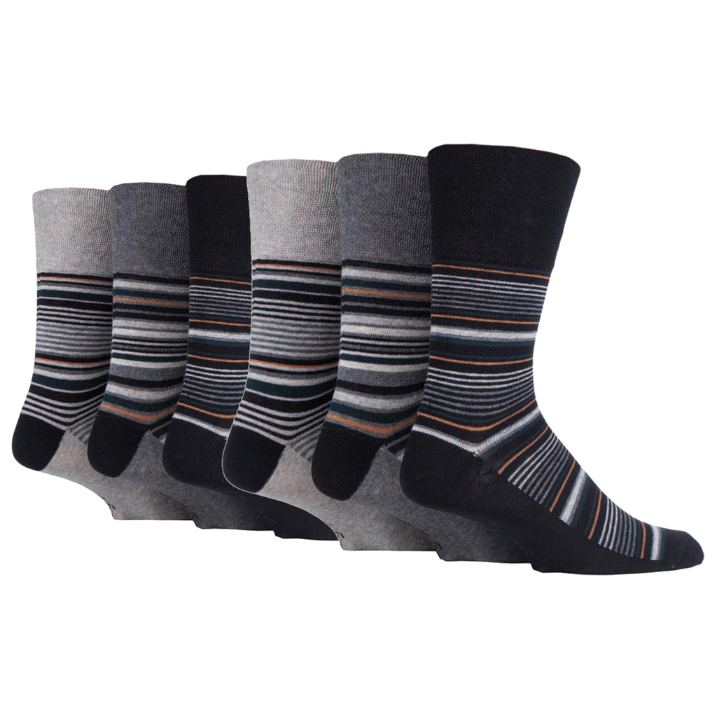 6 Pairs Men's Gentle Grip Cotton Socks Deco Noir Black/Charcoal/Grey