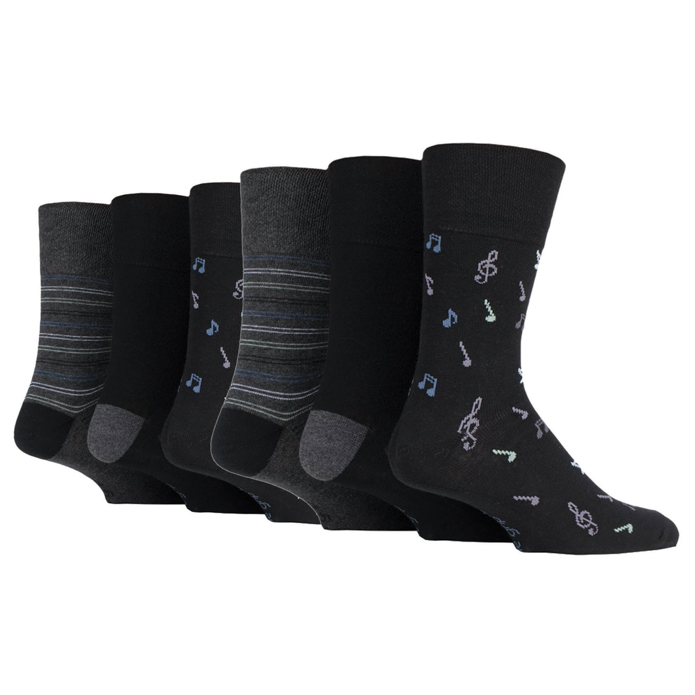 6 Pairs Men's Cotton Socks - Musical Notes