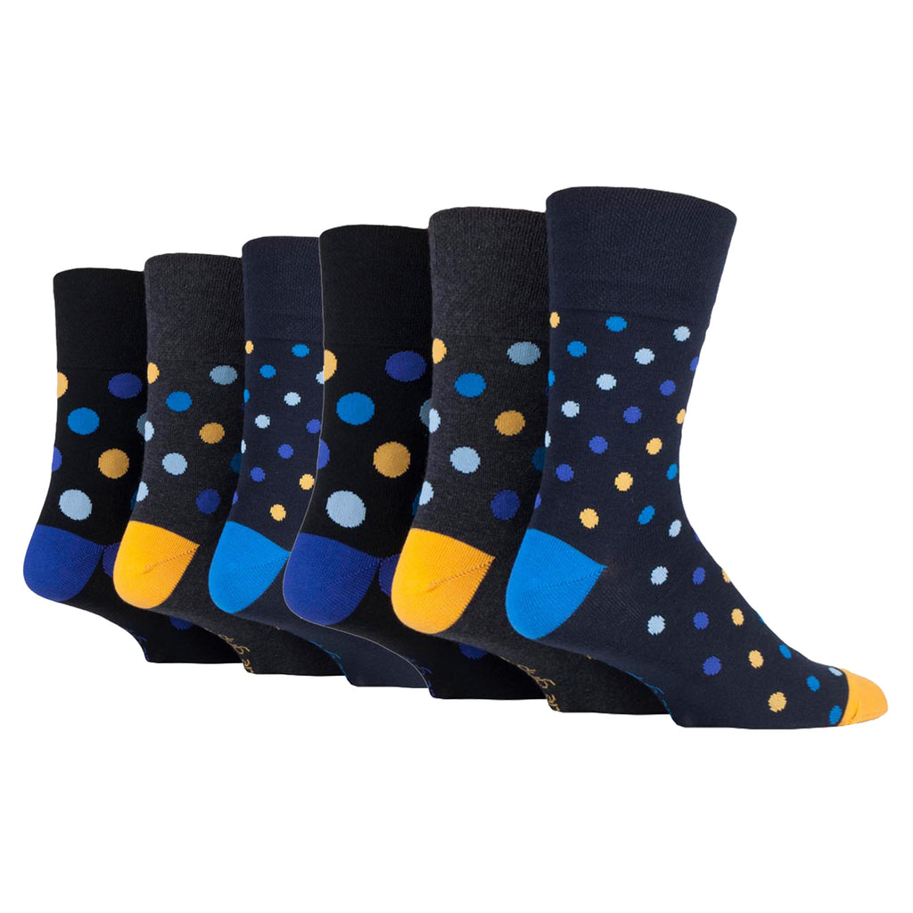 6 Pairs Men's Gentle Grip Colourburst Cotton Socks - Spot