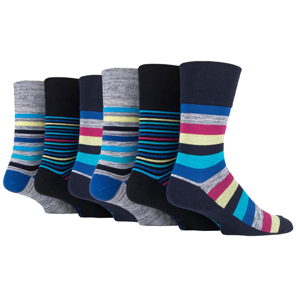 6 Pairs Men's Gentle Grip Cotton Socks Colourburst - Stripe