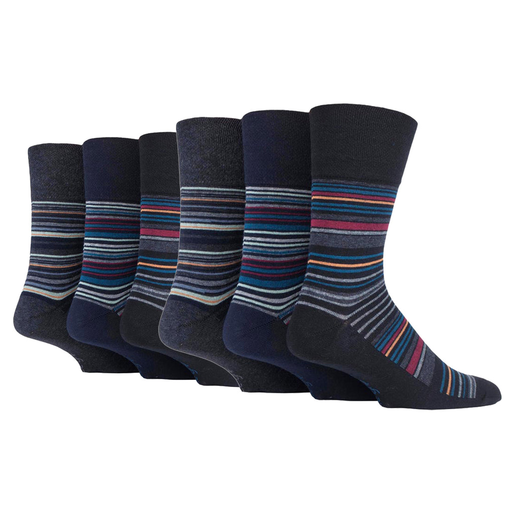 6 Pairs Men's Gentle Grip Cotton Socks Contemporary Ensemble Black/Navy/Charcoal