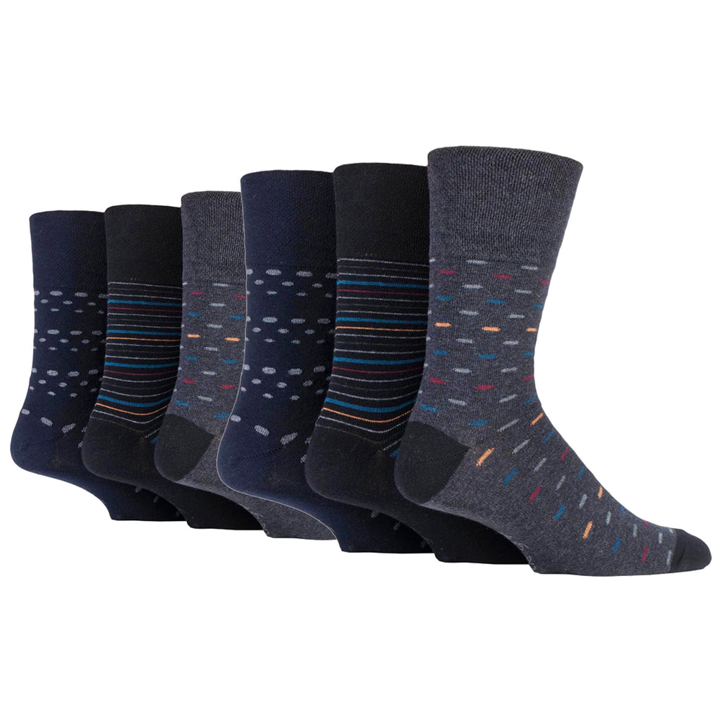 6 Pairs Men's Gentle Grip Cotton Socks Urban Lair Black/Navy/Charcoal