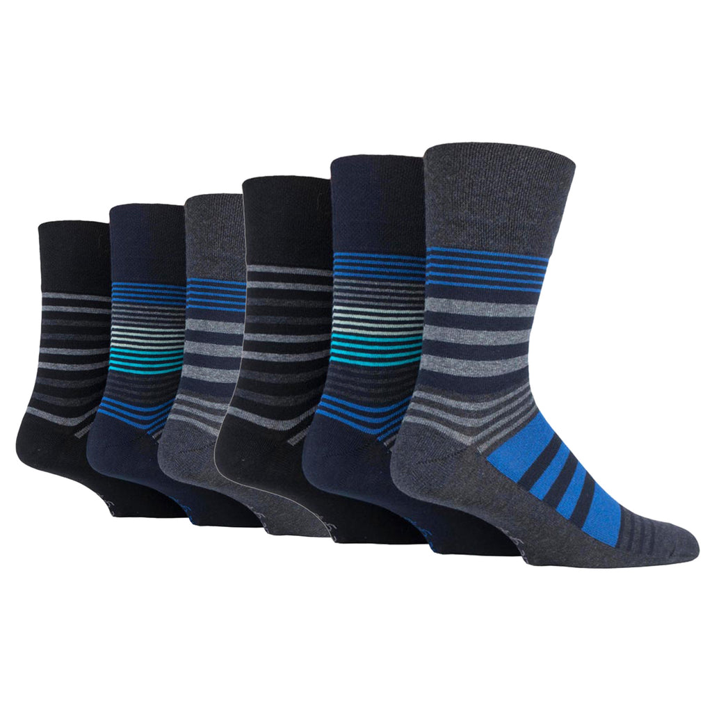 6 Pairs Men's Gentle Grip Cotton Socks Linear Vision Black/Navy/Charcoal