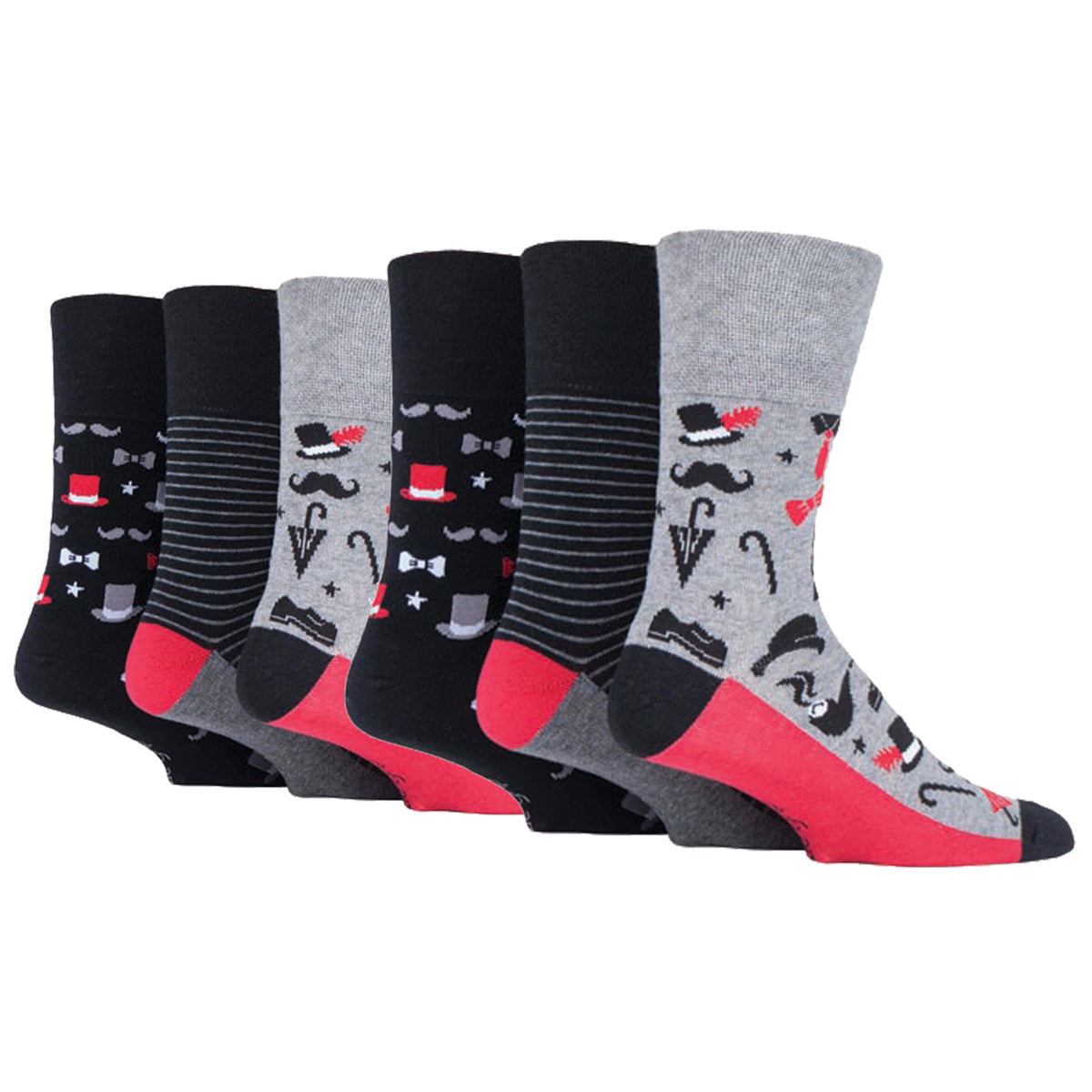 6 Pairs Men's Fun Feet Cotton Socks - Gentleman