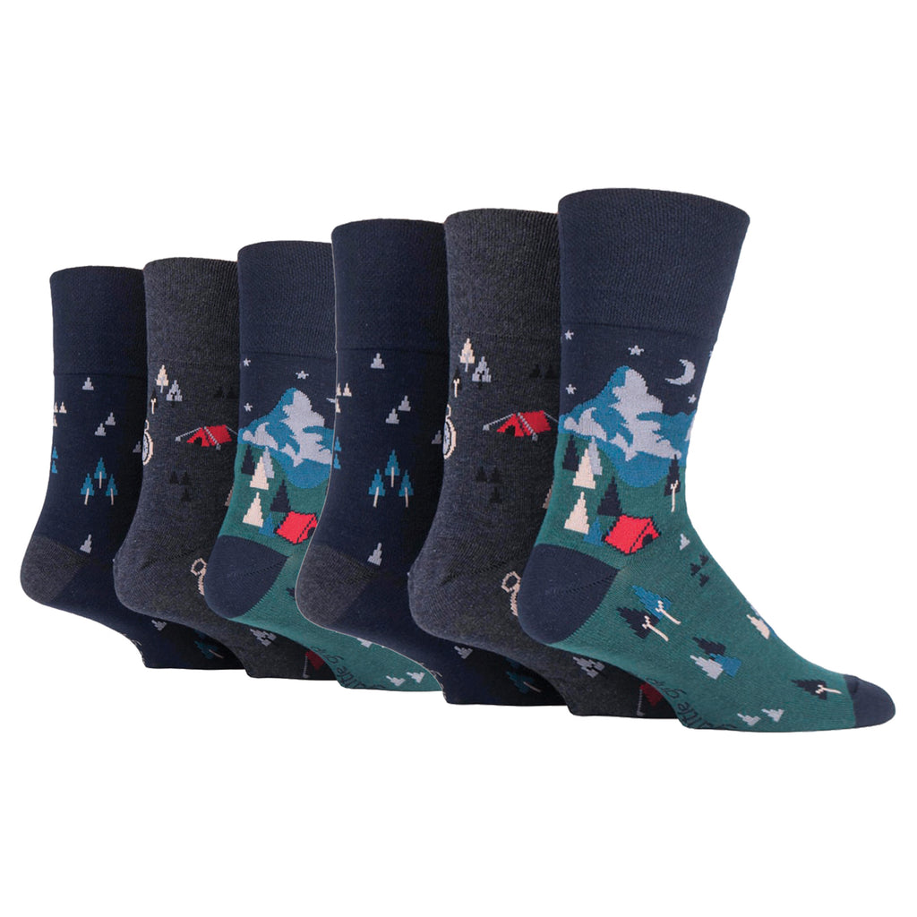 6 Pairs Men's Gentle Grip Fun Feet Cotton Socks - Under the Stars