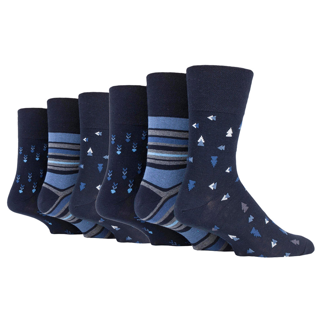 6 Pairs Men's Gentle Grip Cotton Socks - Dimensional Dart Navy