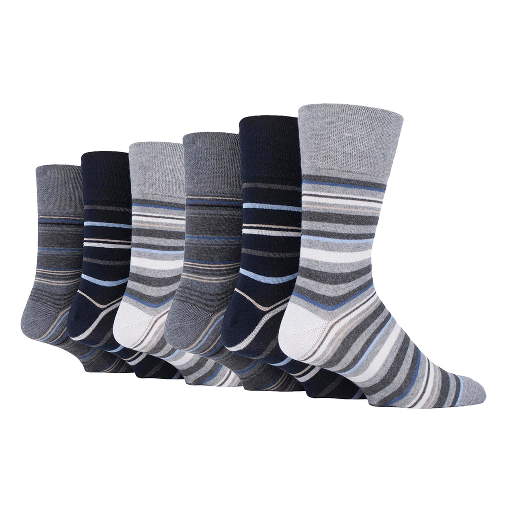 6 Pairs Men's Gentle Grip Cotton Socks Sea Breeze Black/Navy/Grey
