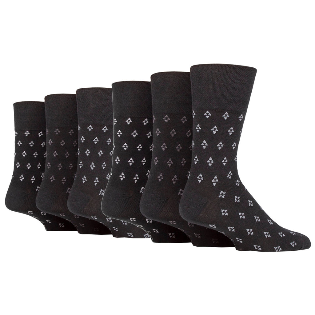 6 Pairs Men's Gentle Grip Twilight Triangle Repeat Cotton Socks - Black