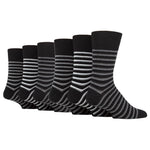 Load image into Gallery viewer, 6 Pairs Men&#39;s Litha Varied Stripe Cotton Socks - Black
