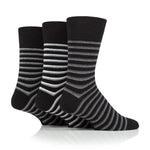 Load image into Gallery viewer, 3 Pairs Men&#39;s Litha Varied Stripe Cotton Socks - Black
