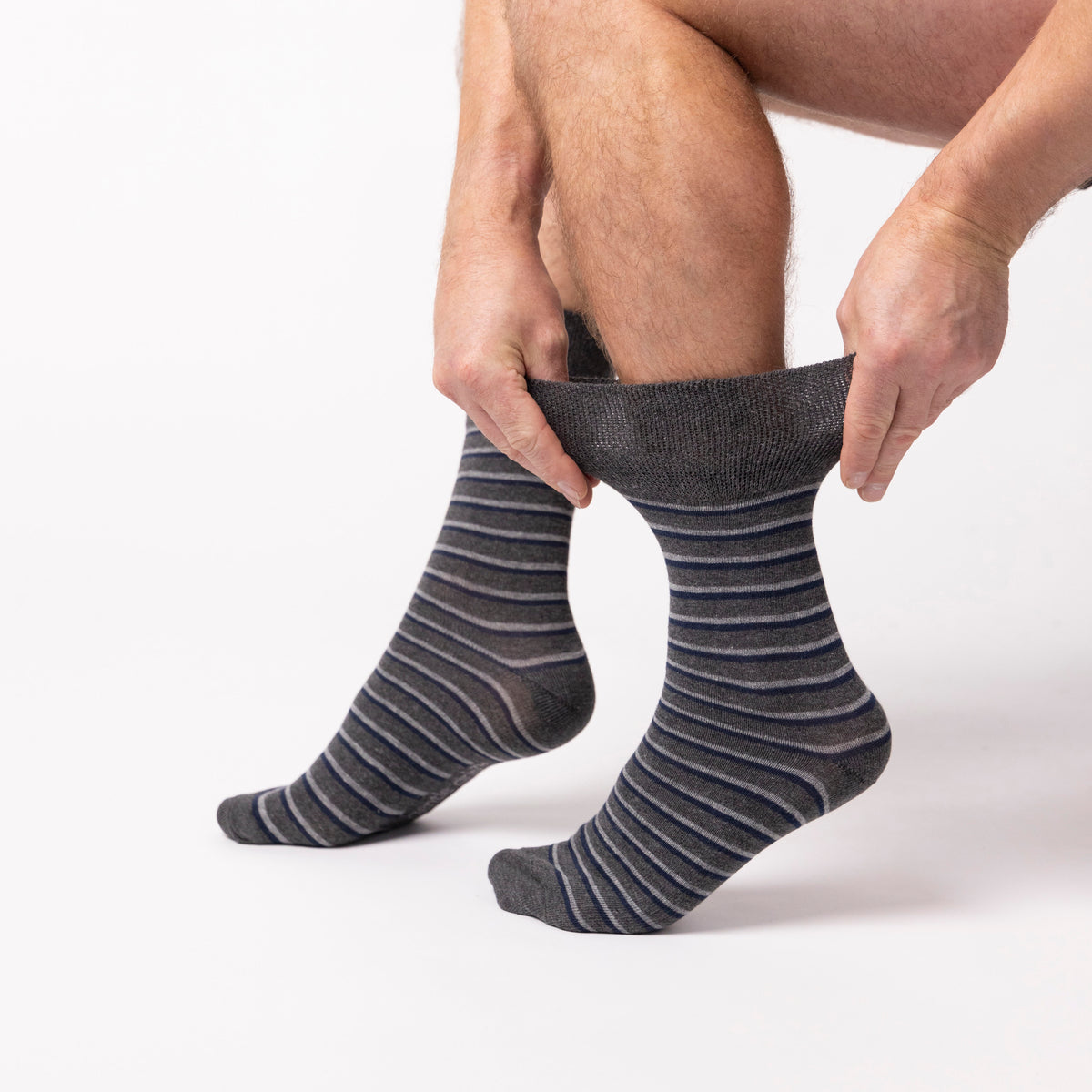 6 Pairs Men's Litha Varied Stripe Cotton Socks - Black Mix