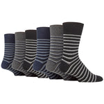 Load image into Gallery viewer, 6 Pairs Men&#39;s Litha Varied Stripe Cotton Socks - Black Mix
