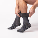 Load image into Gallery viewer, 6 Pairs Men&#39;s Litha Varied Stripe Cotton Socks - Black Mix
