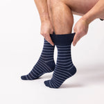 Load image into Gallery viewer, 6 Pairs Men&#39;s Litha Varied Stripe Cotton Socks - Navy
