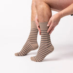 Load image into Gallery viewer, 6 Pairs Men&#39;s Litha Varied Stripe Cotton Socks - Brown
