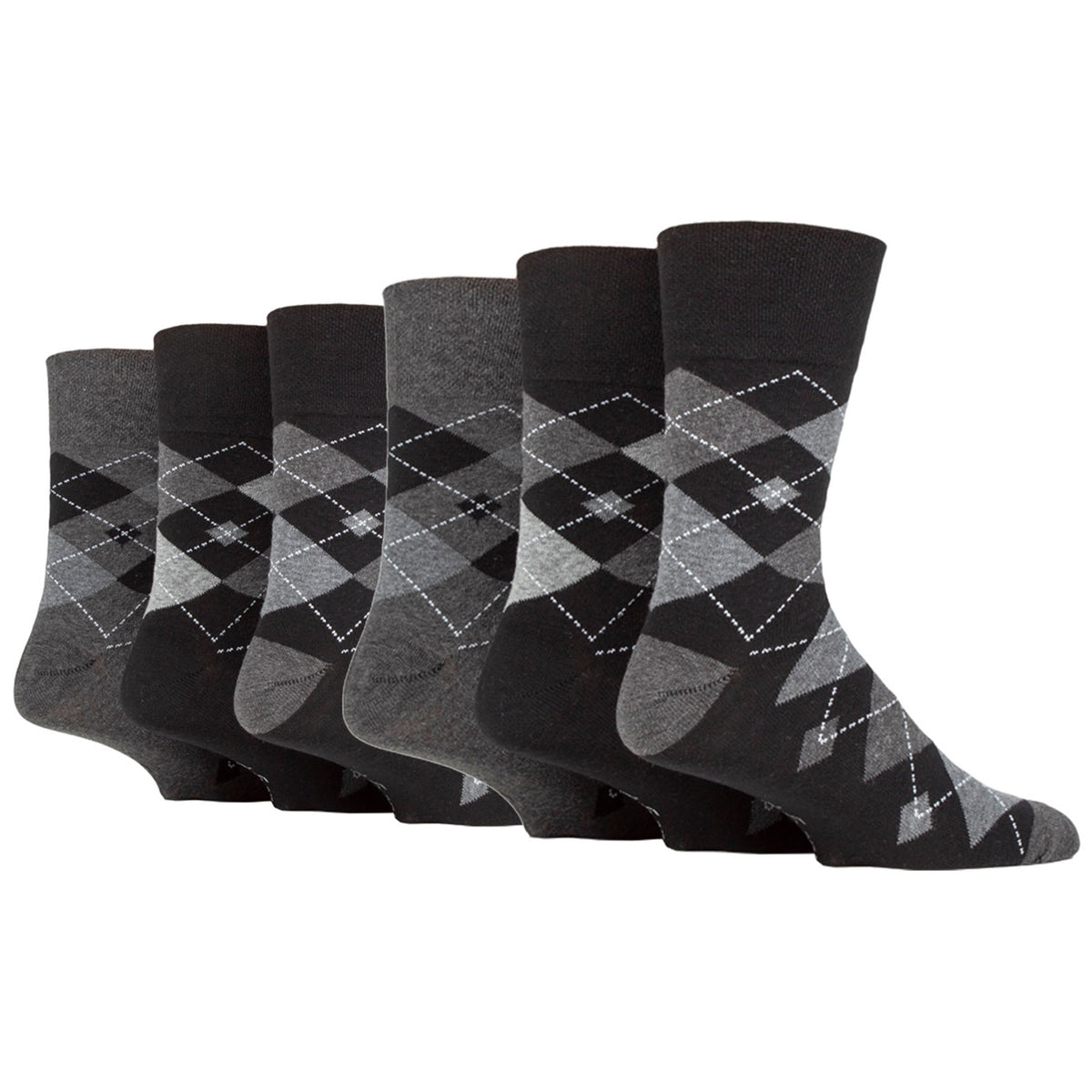 6 Pairs Men's Argyle Cotton Socks - Leven Black/Charcoal