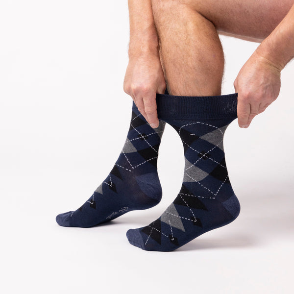 6 Pairs Men's Argyle Cotton Socks - Leven Black Mix