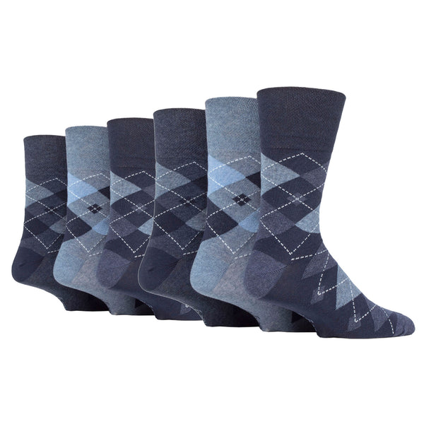 6 Pairs Men's Argyle Cotton Socks - Leven Navy/Denim