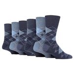 Load image into Gallery viewer, 6 Pairs Men&#39;s Argyle Cotton Socks - Leven Navy/Denim
