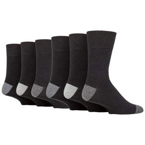 6 Pairs Men's Gentle Grip Apex Contrast Heel & Toe Cotton Socks - Black