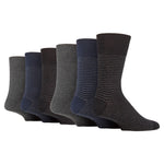 Load image into Gallery viewer, 6 Pairs Men&#39;s Nova Fine Stripe Cotton Socks - Black/Navy/Charcoal
