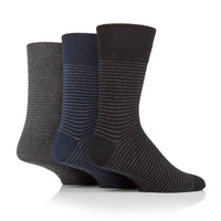 3 Pairs Men's Nova Fine Stripe Cotton Socks - Black/Navy/Charcoal