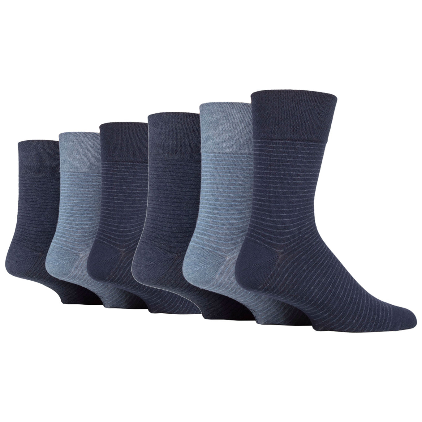 6 Pairs Men's Nova Fine Stripe Cotton Socks - Navy/Denim