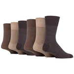 Load image into Gallery viewer, 6 Pairs Men&#39;s Nova Fine Stripe Cotton Socks - Brown/Natural
