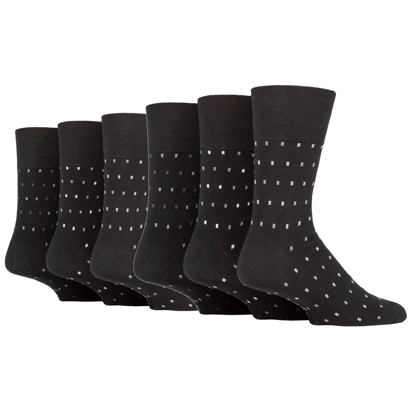 6 Pairs Men's Gentle Grip Concerto Micro Rectangle Cotton Socks - Black