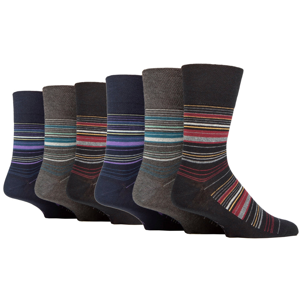 6 Pairs Men's Gentle Grip Cotton Socks - Homestead Stripe