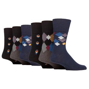 6 Pairs Men's Gentle Grip Cotton Socks - Metro Argyle