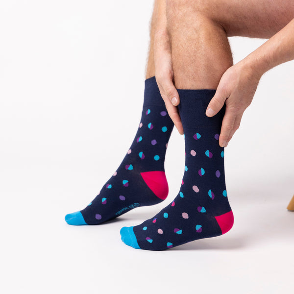 6 Pairs Men's Colourburst Cotton Socks - Neon Dots