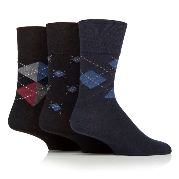 3 Pairs Men's Argyle Cotton Socks - Black Argyle