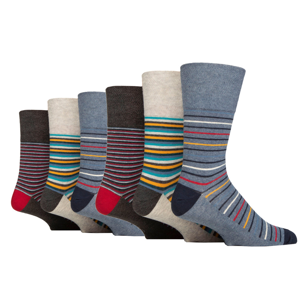 6 Pairs Men's Gentle Grip Cotton Socks - Stripe Connection