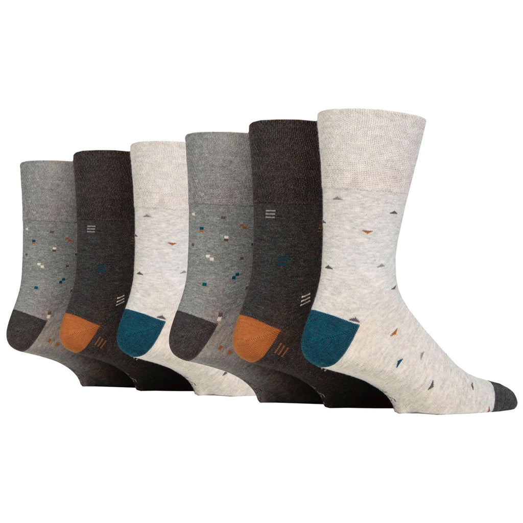 6 Pairs Men's Gentle Grip Cotton Socks - Geometric Myriad