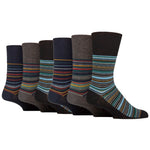 Load image into Gallery viewer, 6 Pairs Men&#39;s Milano Stripe Cotton Socks - Black/Navy/Charcoal Mix
