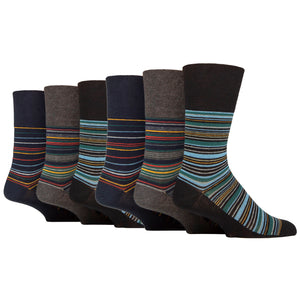 6 Pairs Men's Milano Stripe Cotton Socks - Black/Navy/Charcoal Mix