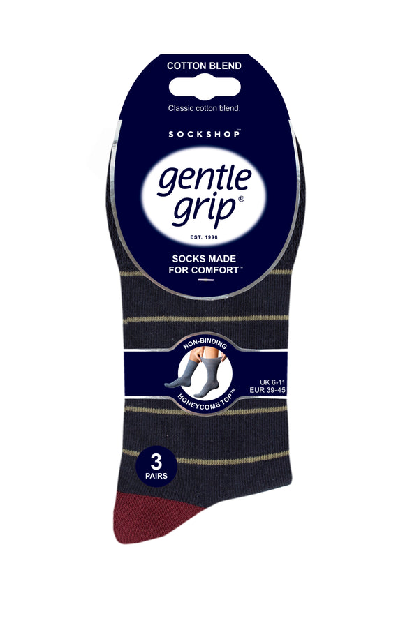 6 Pairs Men's Cotton Socks - Simplicity Stripe Burgundy Mix