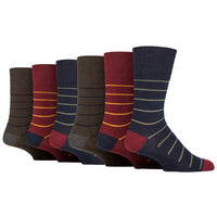 6 Pairs Men's Cotton Socks - Simplicity Stripe Burgundy Mix