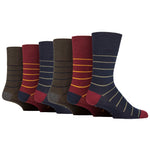 Load image into Gallery viewer, 6 Pairs Men&#39;s Simplicity Stripe Cotton Socks - Burgundy/Navy/Khaki Mix
