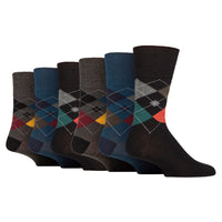 6 Pairs Men's Argyle Cotton Socks - Rustic Mix