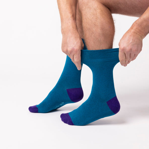 6 Pairs Men's Colourburst Cotton Socks - Aqua