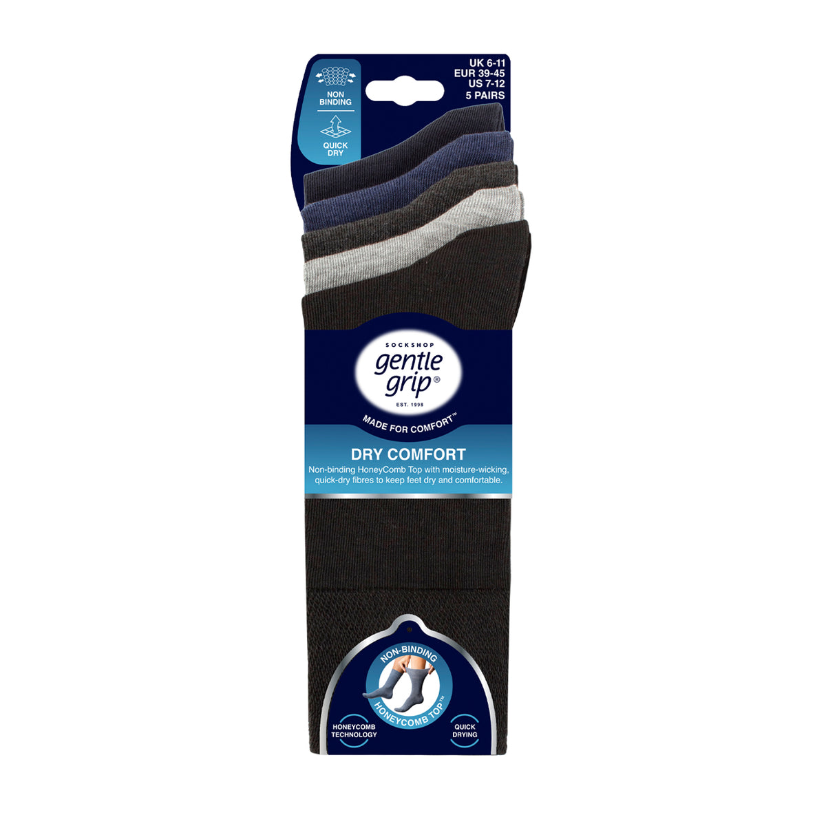 5 Pairs Mens Dry Comfort Socks - Core Mix