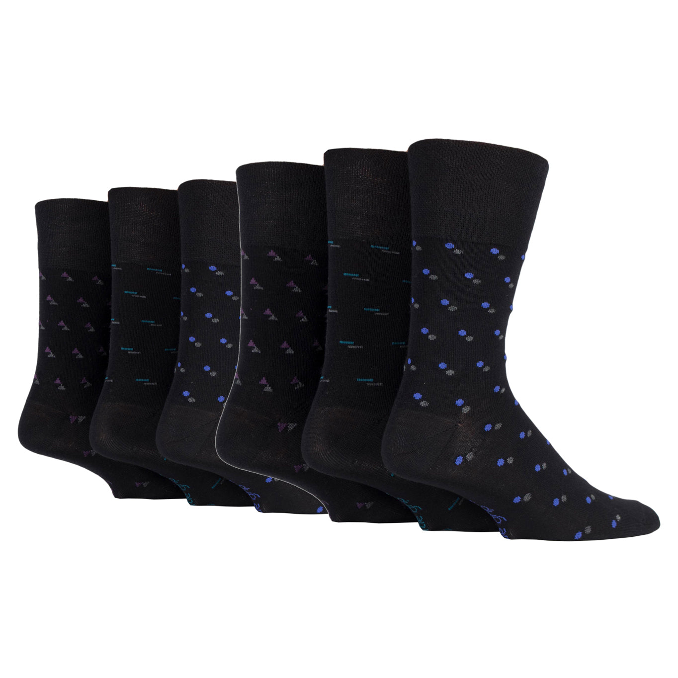 6 Pairs Men's Gentle Grip Bamboo Socks - Black Suit Mono