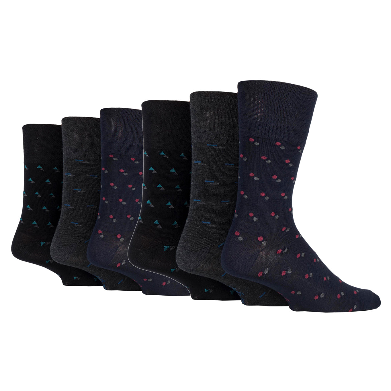 6 Pairs Men's Gentle Grip Bamboo Socks - Suit Black/Navy/Charcoal