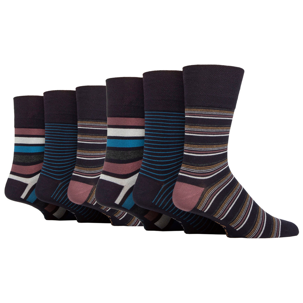6 Pairs Men's Gentle Grip Bamboo Socks - Mirage Stripe
