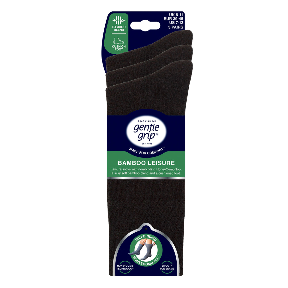 3 Pairs Bamboo Leisure Socks - Black